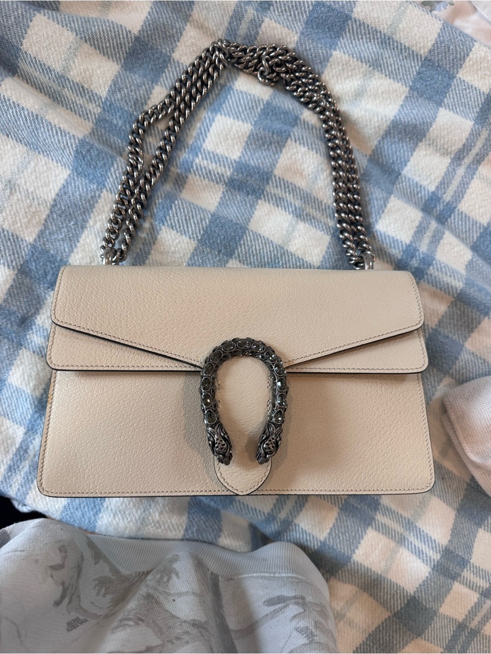 Gucci Dionysus Medium Leather Cream Shoulder Bag with Silver Detail